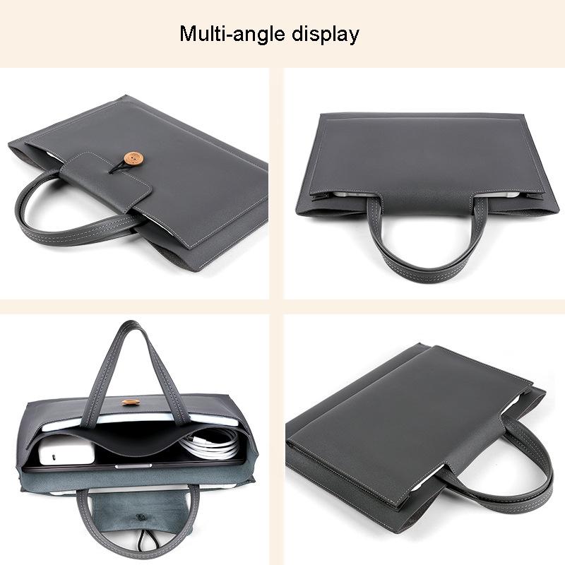 Waterproof Elastic Button Laptop Handbag - Pu Material - Grey - 15.4/16 Inch