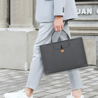 Waterproof Elastic Button Laptop Handbag - Pu Material - Grey - 15.4/16 Inch