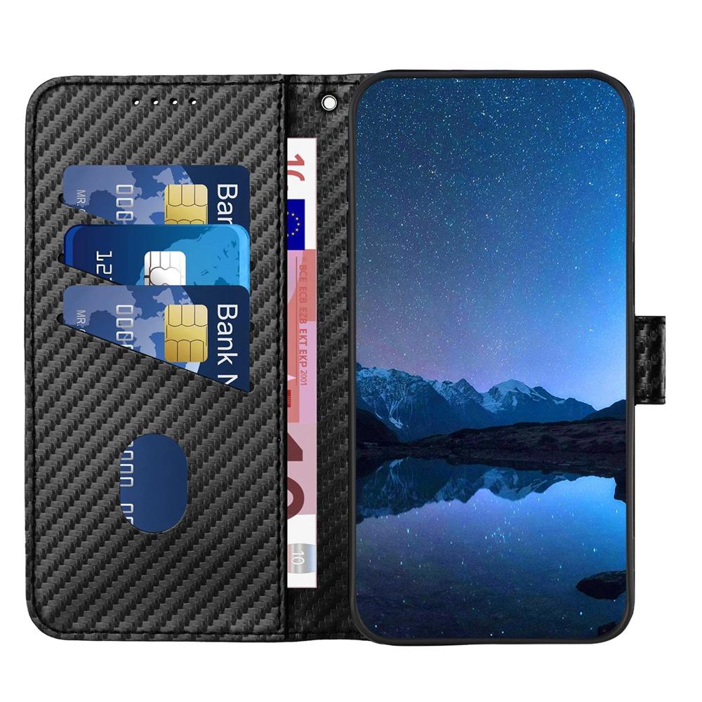 For Samsung Galaxy Z Fold4 5G Carbon Fiber Leather Phone Case With Lanyard - Light Blue