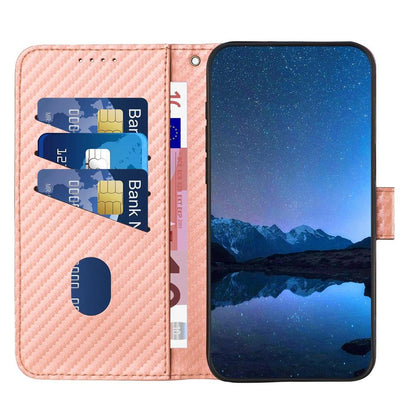 For Samsung Galaxy Z Fold4 5G Carbon Fiber Leather Phone Case With Lanyard - Light Blue
