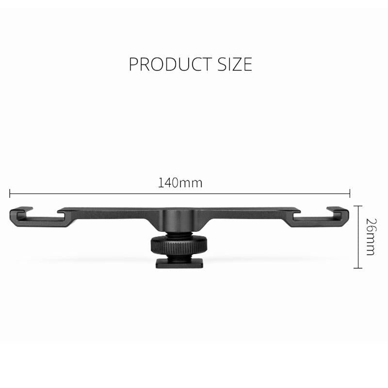 Aluminum Dual Cold Shoe Mount Adapter Extension Bracket - Black