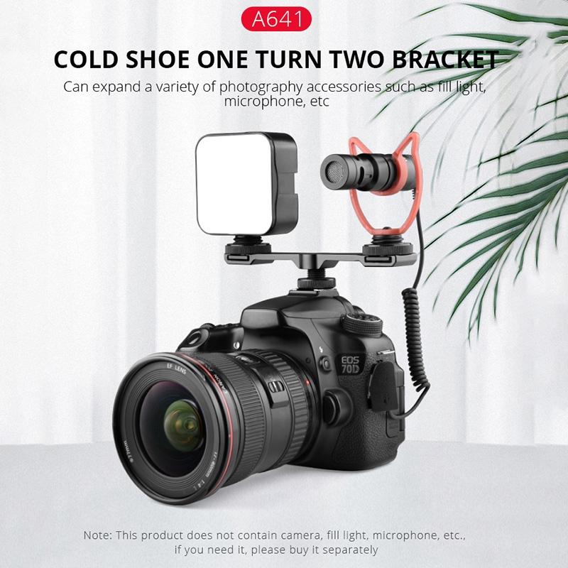 Aluminum Dual Cold Shoe Mount Adapter Extension Bracket - Black
