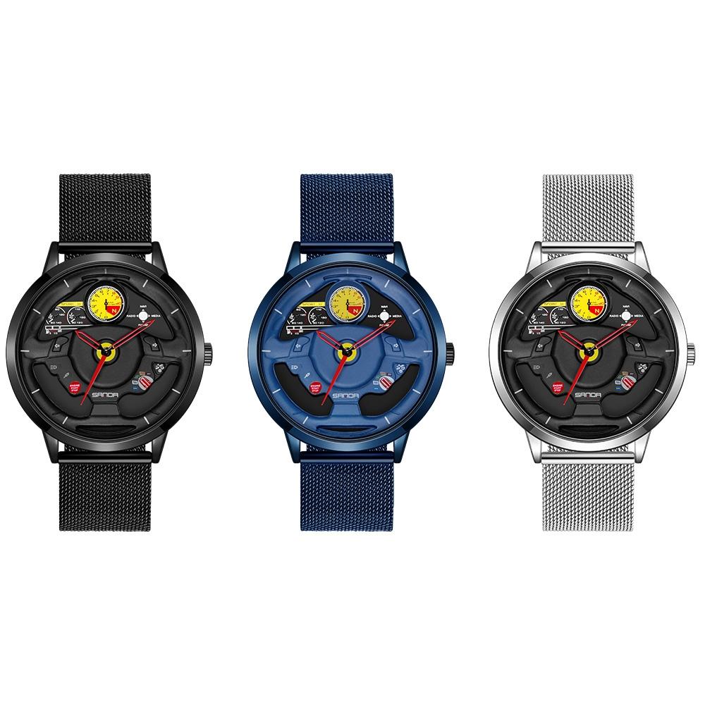 Waterproof Quartz Watch with Hollow Dial - 1085 Steering Wheel Design - Blue