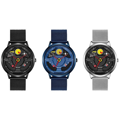 Waterproof Quartz Watch with Hollow Dial - 1085 Steering Wheel Design - Blue