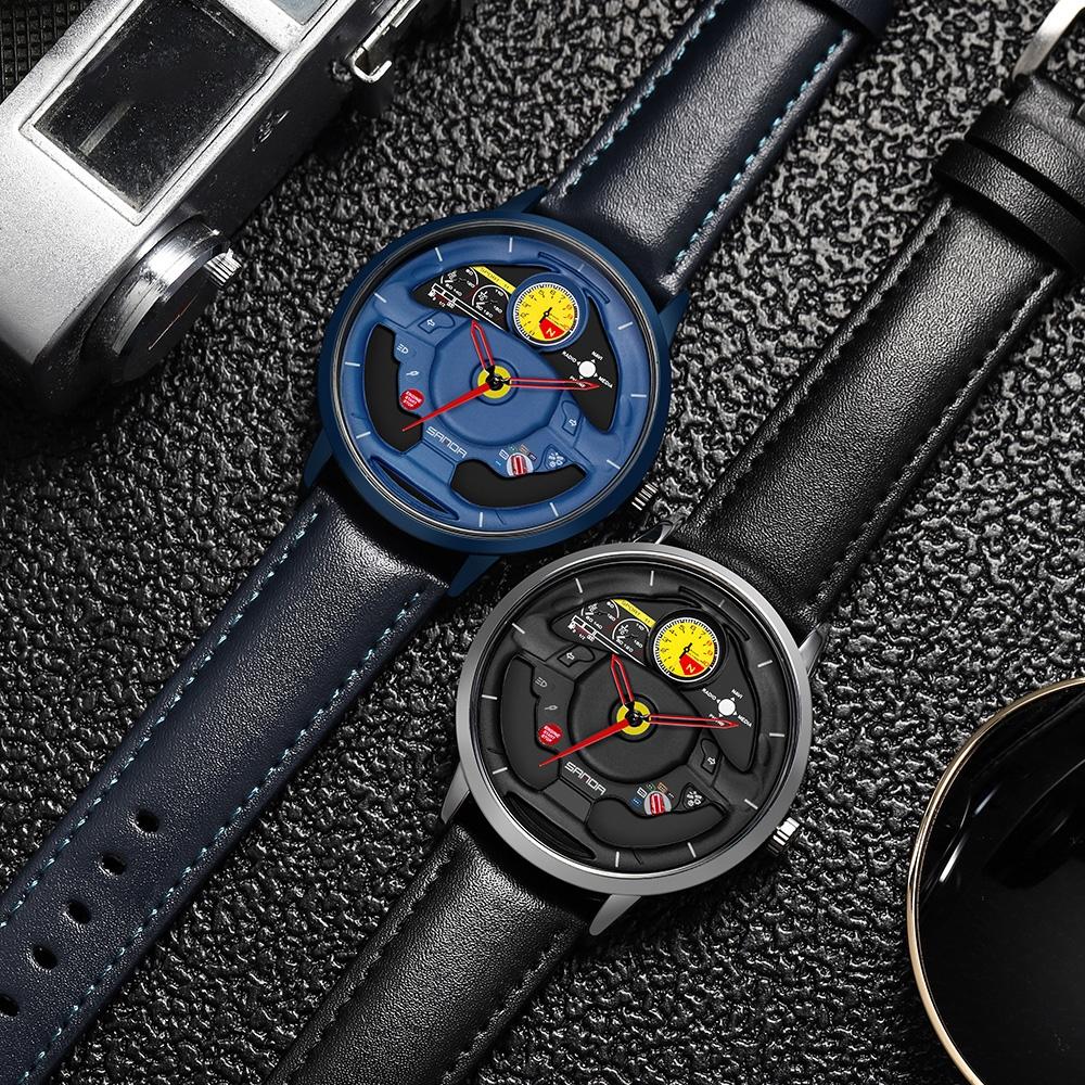 Waterproof Quartz Watch with Hollow Dial - 1085 Steering Wheel Design - Blue