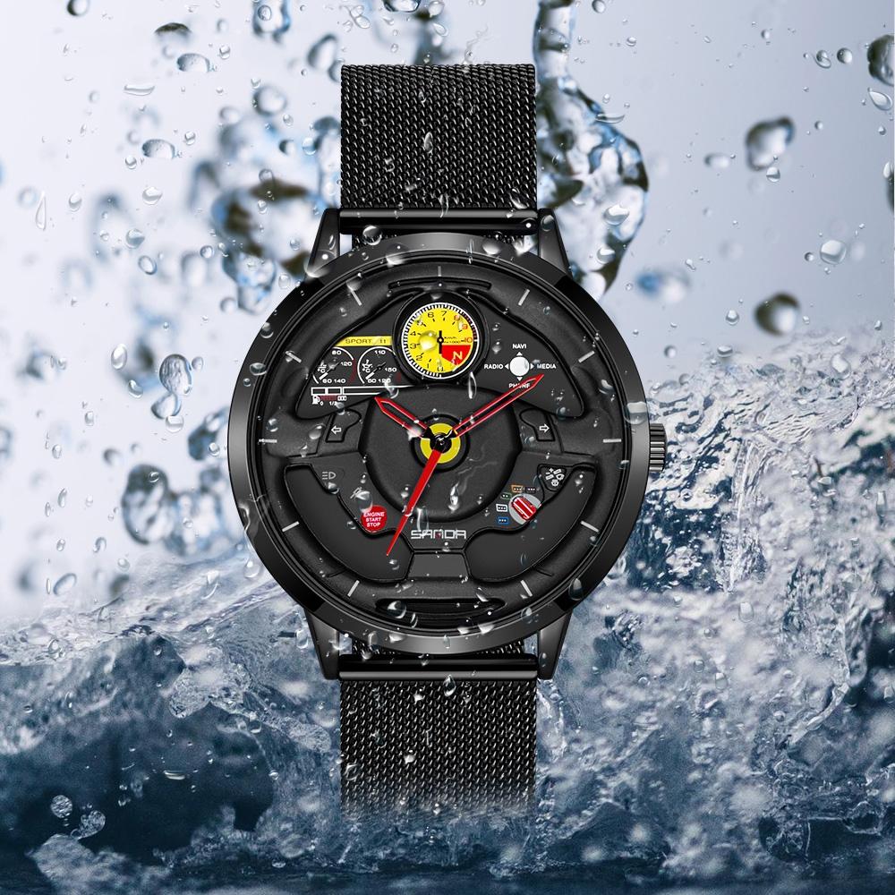 Waterproof Quartz Watch with Hollow Dial - 1085 Steering Wheel Design - Blue