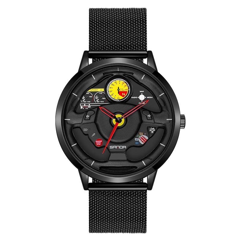 Waterproof Quartz Watch with Hollow Dial - 1085 Steering Wheel Design - Blue