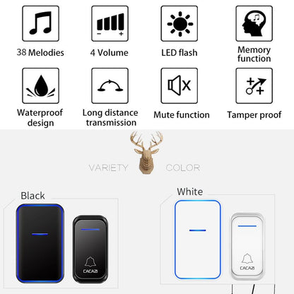 Wireless Digital Doorbell For Elderly - Home Smart - Black