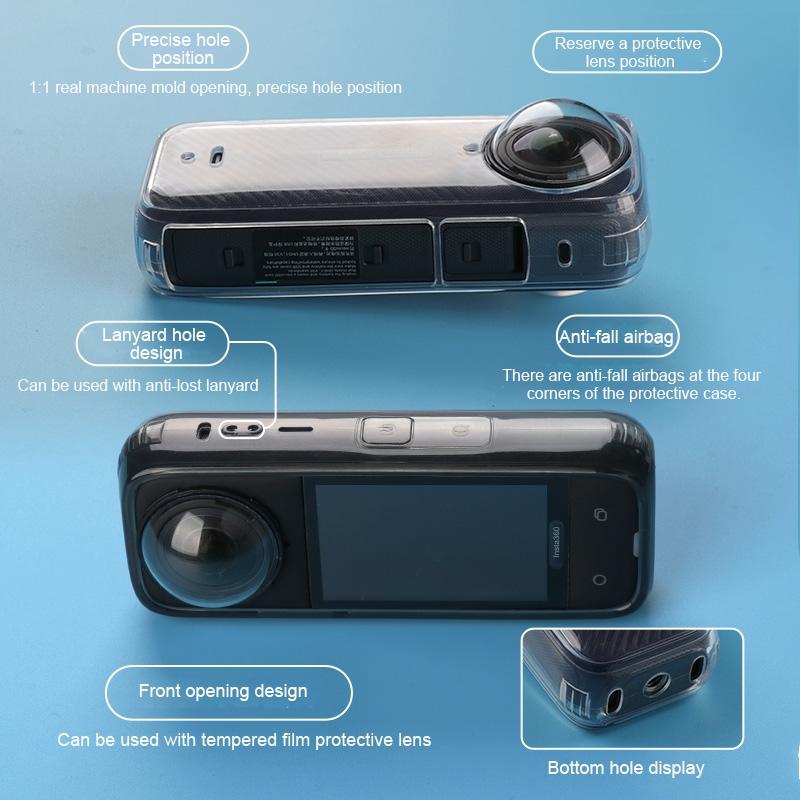 Clear Soft Tpu Protective Case for Insta360 X4 - 1.5mm Thickness - Clear Black - With Neck Strap