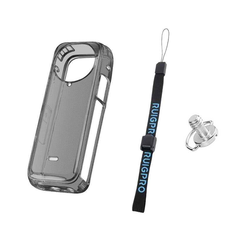 Clear Soft Tpu Protective Case for Insta360 X4 - 1.5mm Thickness - Clear Black - With Neck Strap