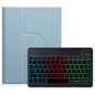 360 Degree Rotatable Bluetooth Keyboard Leather Case With Three-Colour Backlight - Mist Blue - For Ipad 10.2 2021 / Air 2019