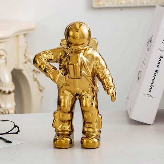Salute Astronaut Ceramic Vase - Tabletop Decor With Dried Flowers - Gold