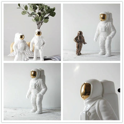Salute Astronaut Ceramic Vase - Tabletop Decor With Dried Flowers - Gold