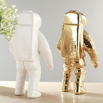 Salute Astronaut Ceramic Vase - Tabletop Decor With Dried Flowers - Gold