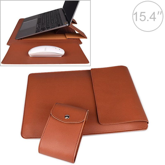 15.4 Inch Laptop Sleeve Leather Case with Small Storage Bag - Yellow
