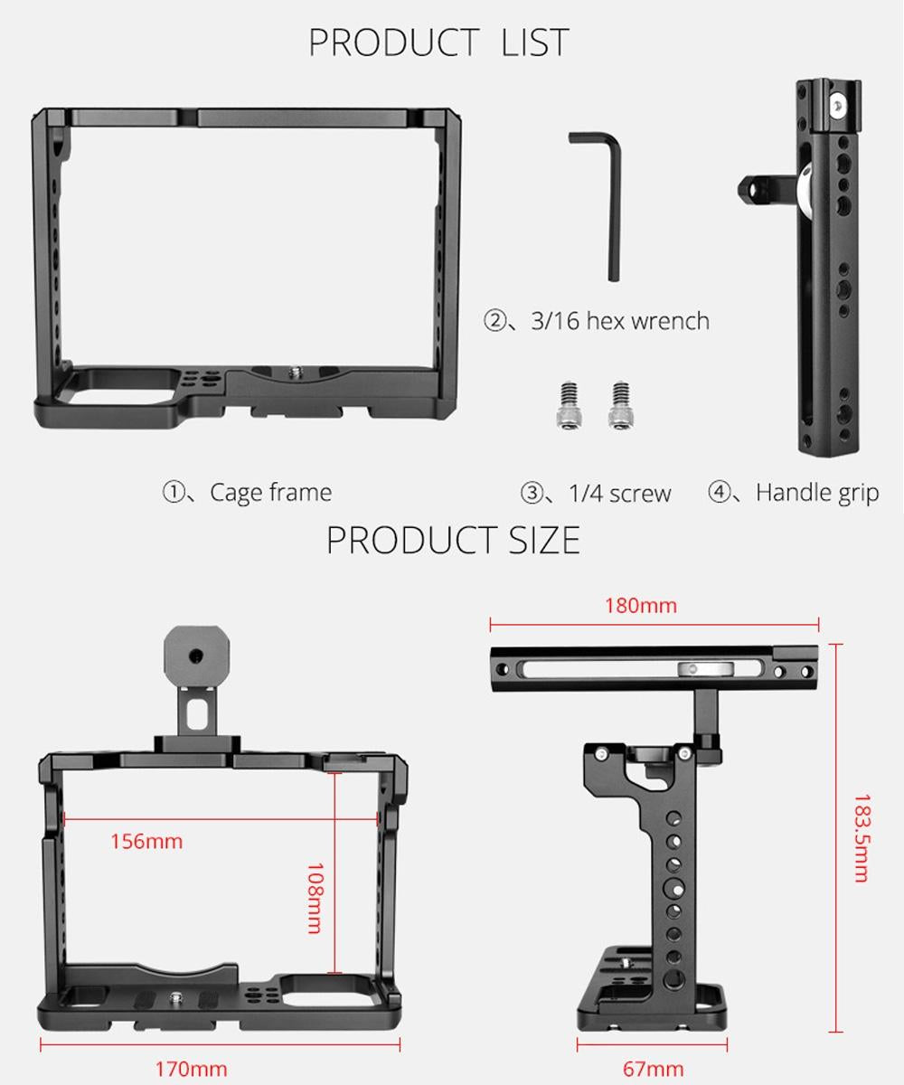 Camera Cage Stabilizer With Handle - Black for Panasonic Lumix Dc-S1H / Dc-S1 / Dc-S1R