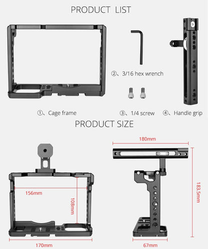 Camera Cage Stabilizer With Handle - Black for Panasonic Lumix Dc-S1H / Dc-S1 / Dc-S1R