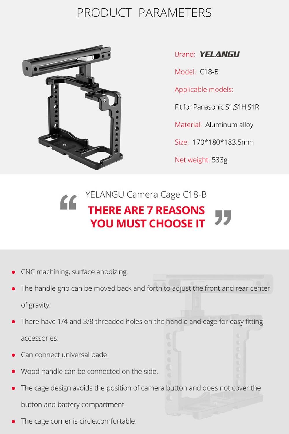 Camera Cage Stabilizer With Handle - Black for Panasonic Lumix Dc-S1H / Dc-S1 / Dc-S1R