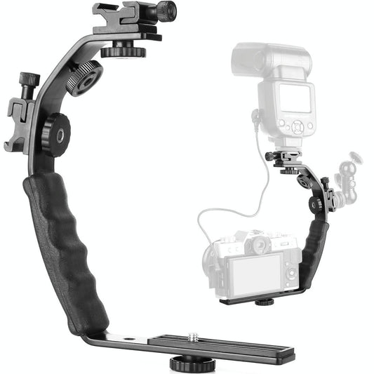 Aluminum L-Shaped Flash Bracket Camera Holder - Black