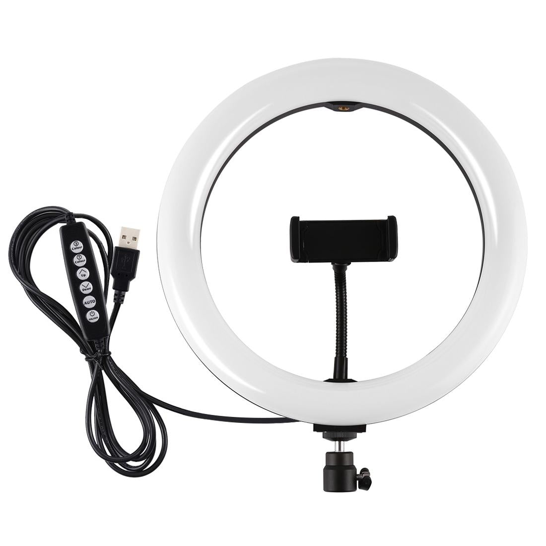 10.2 Usb Led Ring Light with 10 Modes Cold Shoe Tripod & Phone Clamp - Black