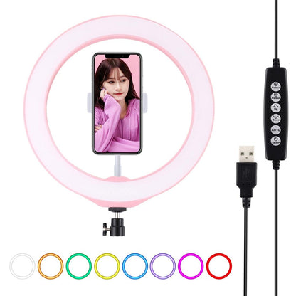 10.2 Usb Led Ring Light with 10 Modes Cold Shoe Tripod & Phone Clamp - Black