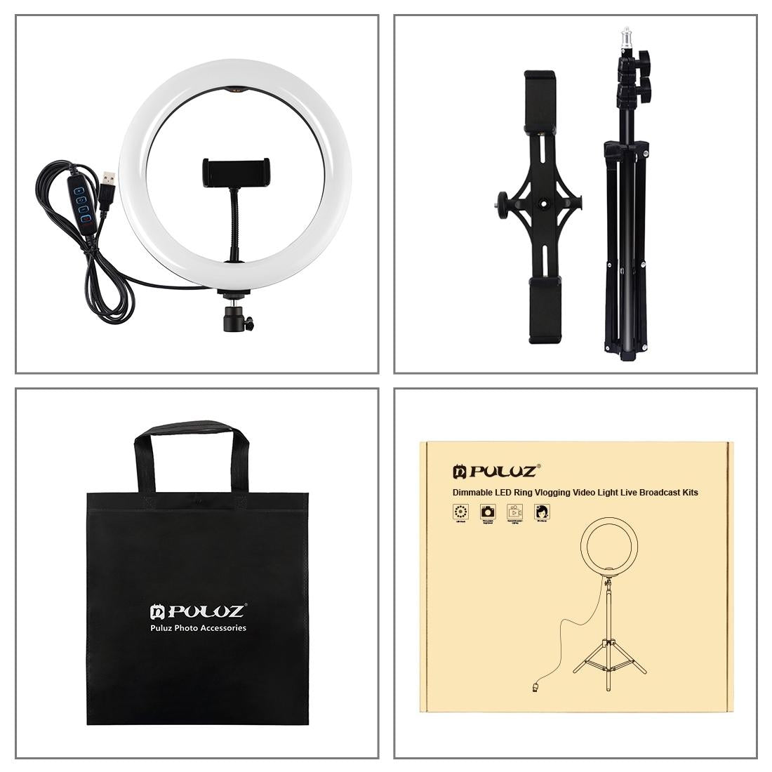 Horizontal Dual Phone Brackets with Tripod Mount & Led Ring Light Kit for Vlogging and Live Broadcasts