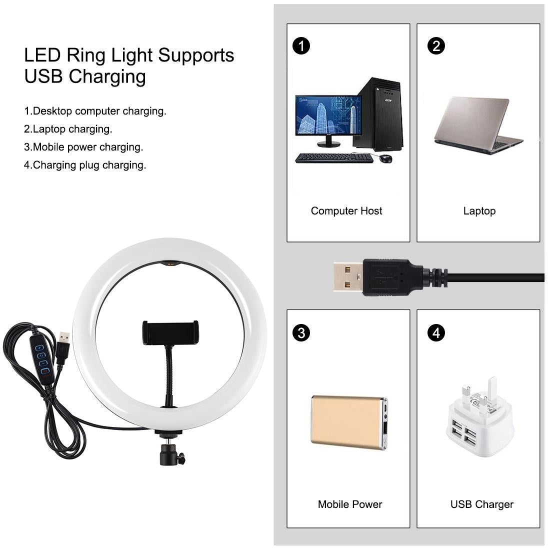 Horizontal Dual Phone Brackets with Tripod Mount & Led Ring Light Kit for Vlogging and Live Broadcasts