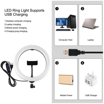 Horizontal Dual Phone Brackets with Tripod Mount & Led Ring Light Kit for Vlogging and Live Broadcasts