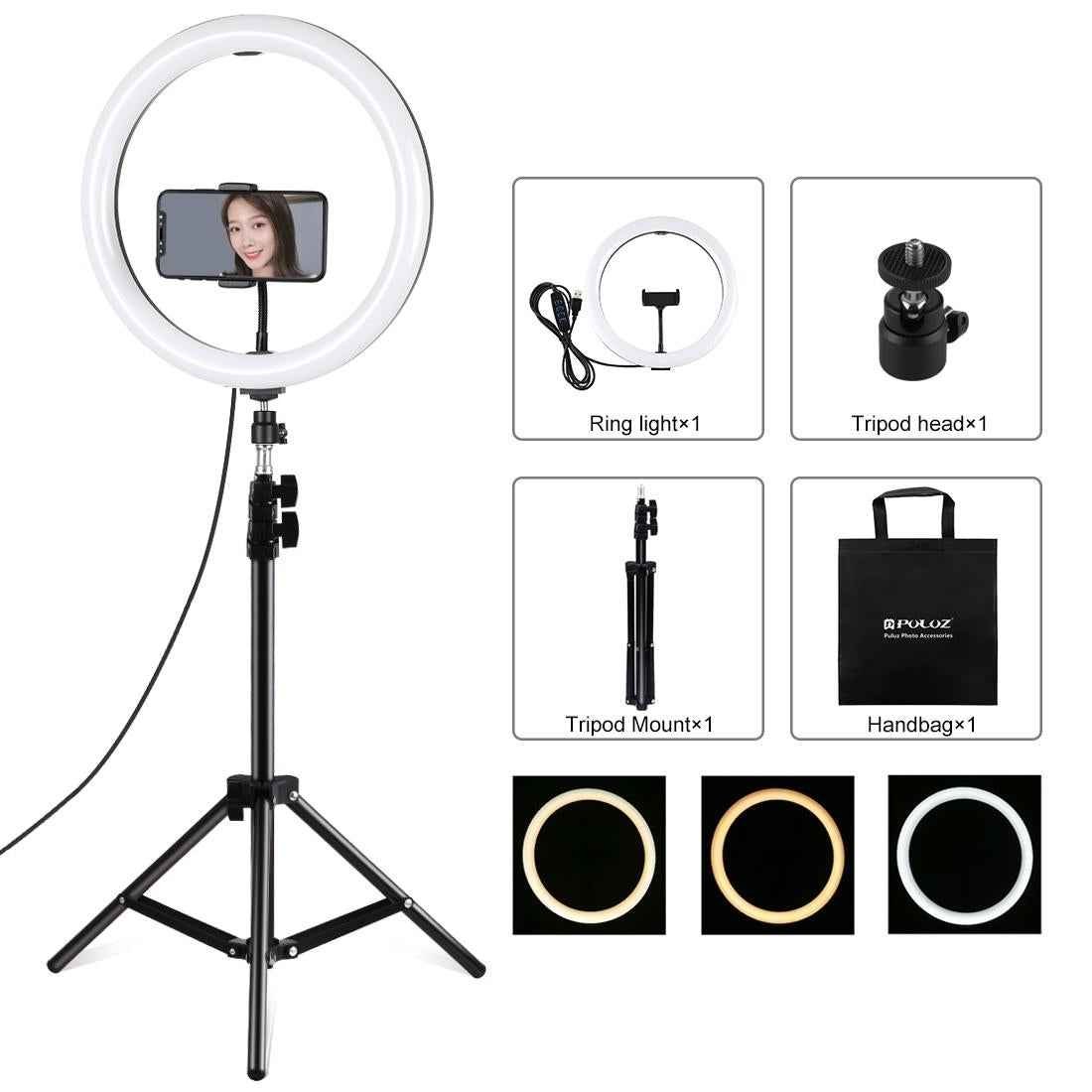 11.8 Led Ring Light With Tripod And Phone Clamp - 3 Modes Dual Colour Temperature Dimmable - Perfect For Vlogging And Live Streaming