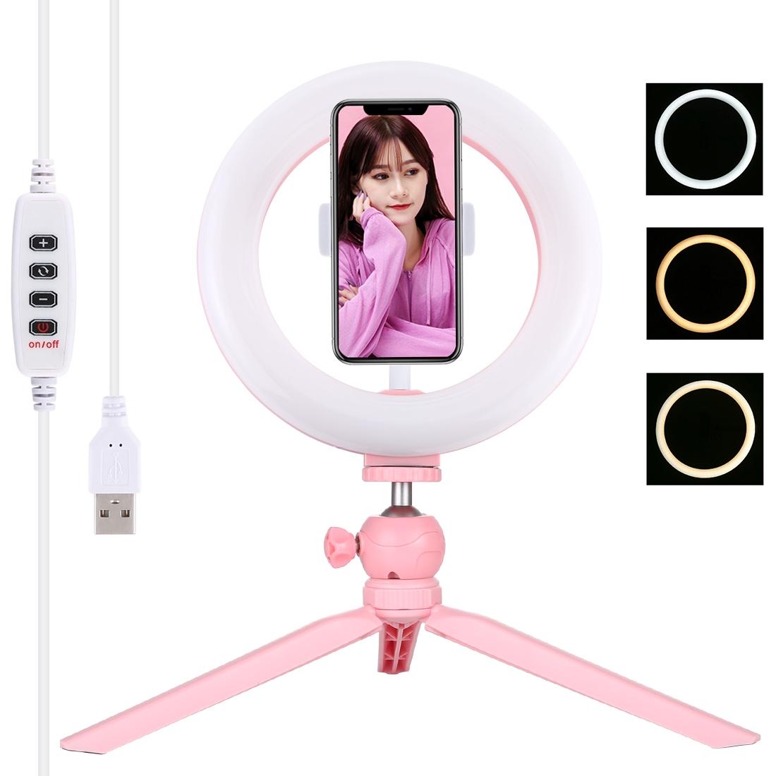 7.9 Led Ring Light with Tripod and Phone Clamp - 3 Modes Dimmable Dual Colour Temperature - Black