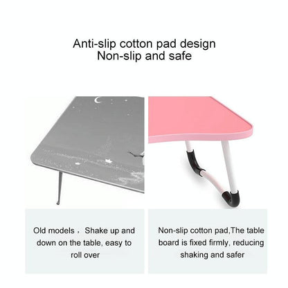 Adjustable Folding Laptop Desk with Non-slip Legs and Card Slot - Black