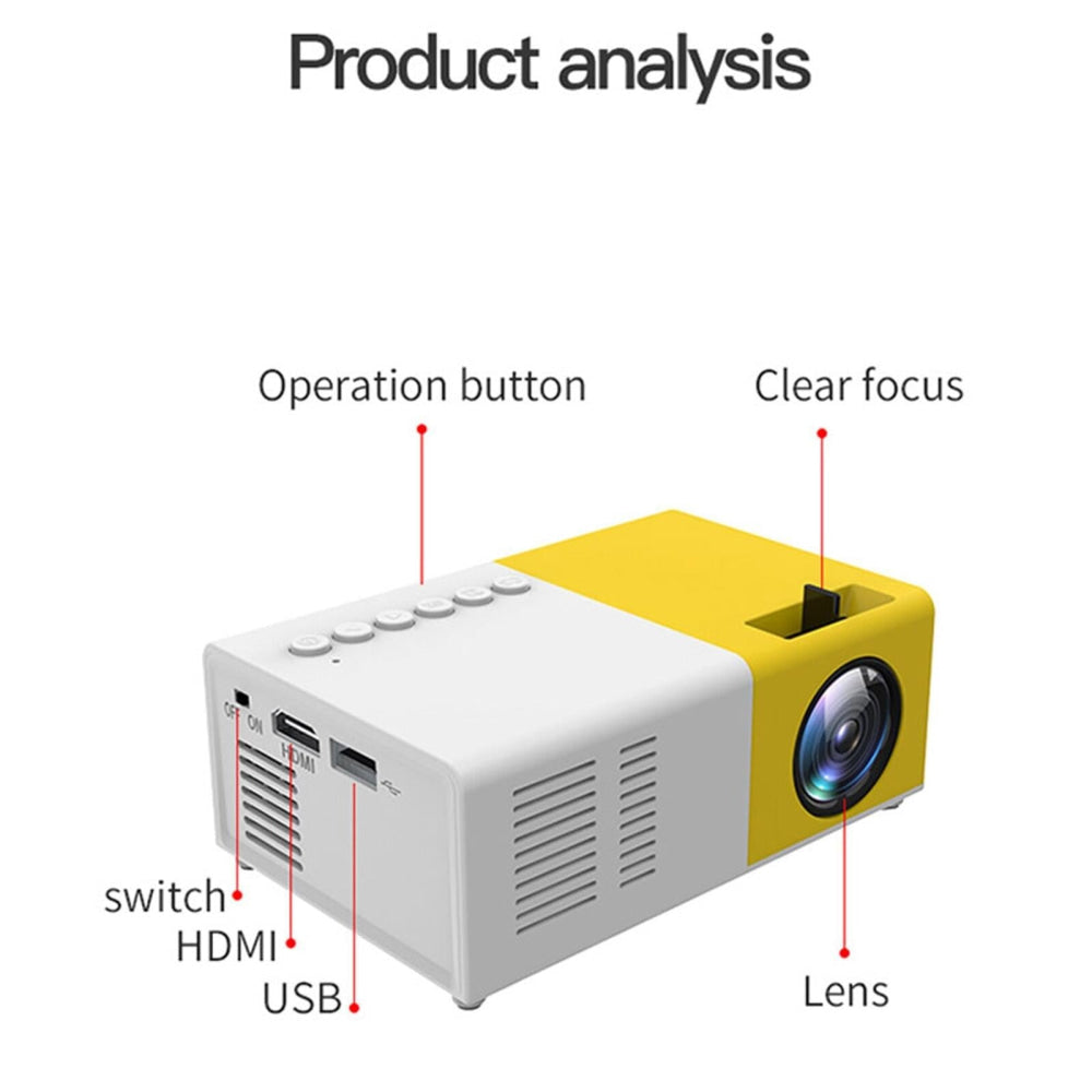 Portable Mini Led Home Theater Projector - 15 Ansi Lumens 1920X1080P - Black White