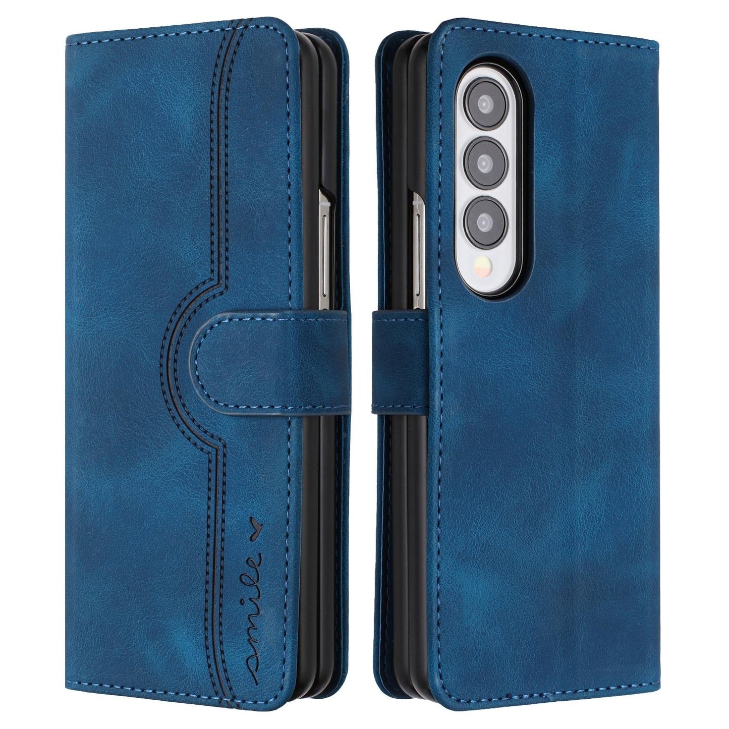 For Samsung Galaxy Z Fold4 5G Leather Phone Case With Heart Pattern - Royal Blue