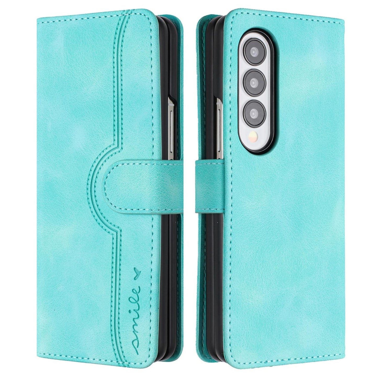 For Samsung Galaxy Z Fold4 5G Leather Phone Case With Heart Pattern - Royal Blue