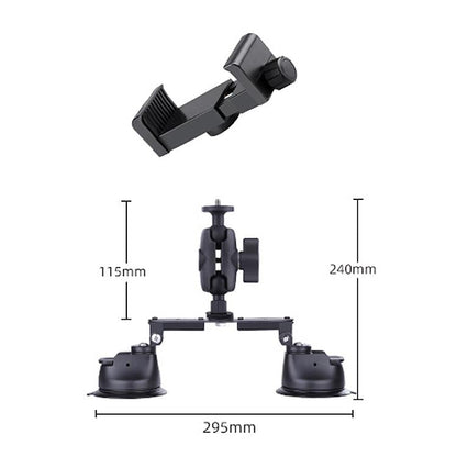 Dual-leg Suction Cup Arm Phone Clamp Mount with Connecting Rod