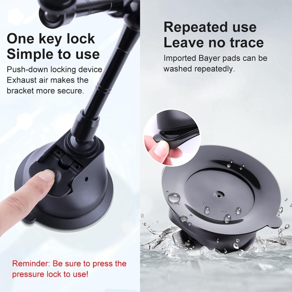 Dual-leg Suction Cup Arm Phone Clamp Mount with Connecting Rod