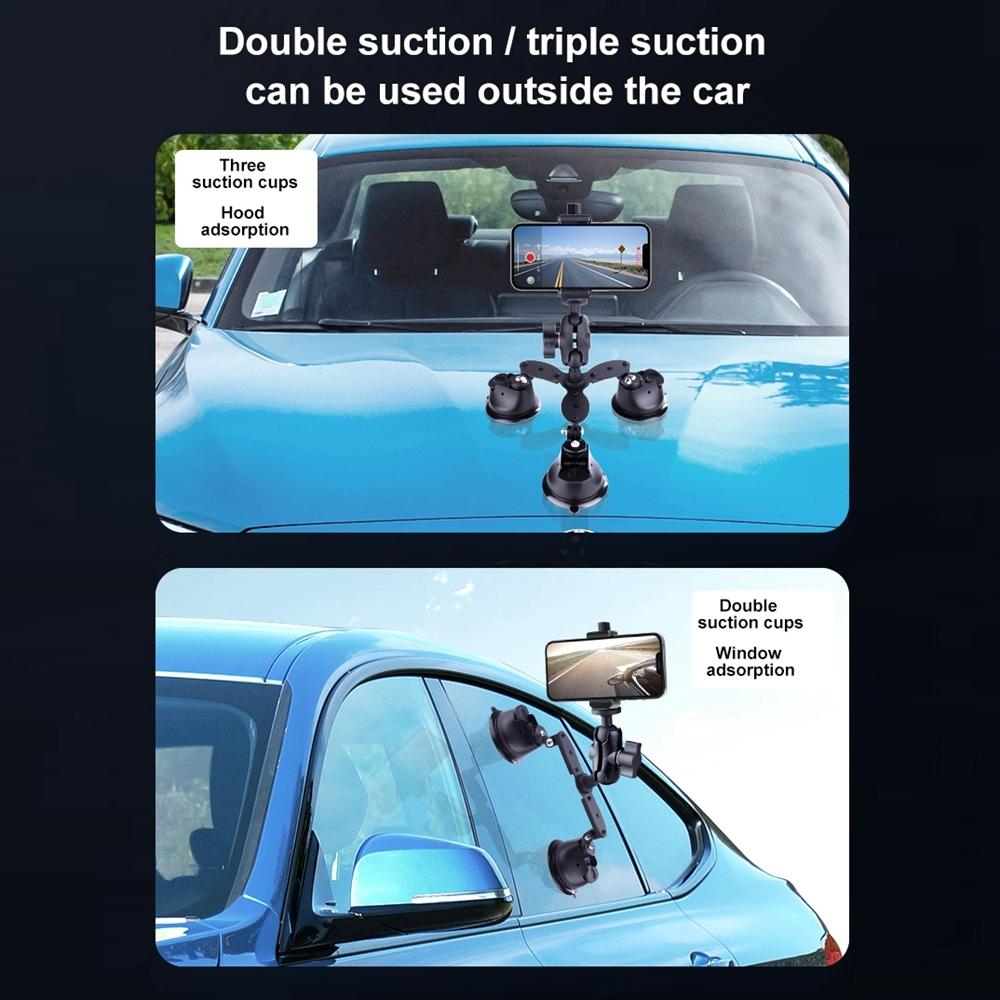 Dual-leg Suction Cup Arm Phone Clamp Mount with Connecting Rod