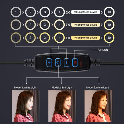 11.8 Led Ring Light With Tripod & Dual Phone Brackets - Usb 3 Modes Dual Colour Temperature - Vlogging & Live Broadcast Kit