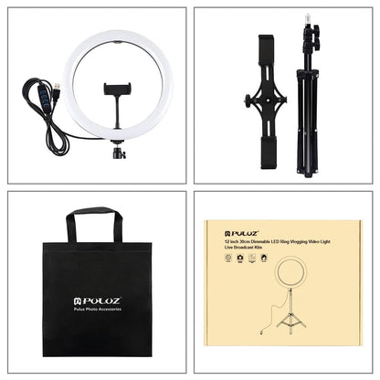 11.8 Led Ring Light With Tripod & Dual Phone Brackets - Usb 3 Modes Dual Colour Temperature - Vlogging & Live Broadcast Kit