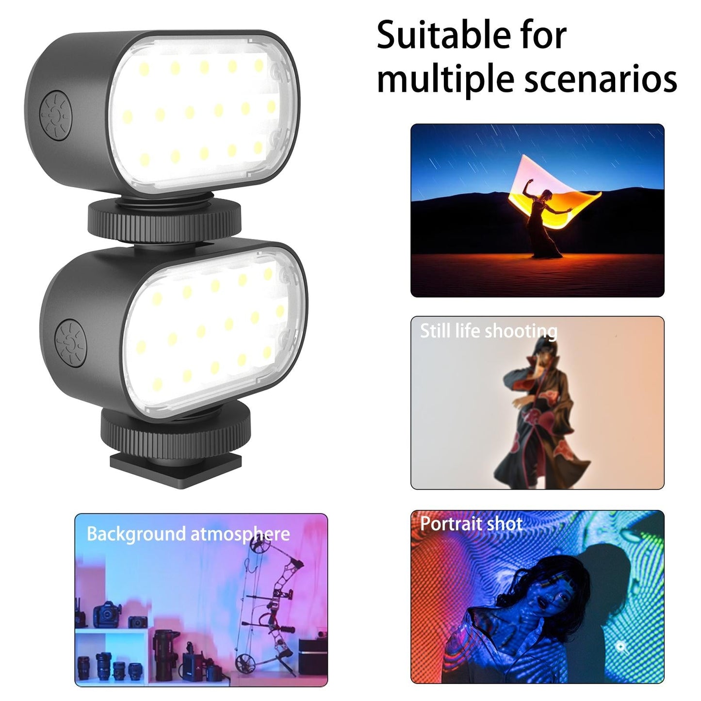 Portable Live Video Led Light for Beauty Photography and Selfies - Black