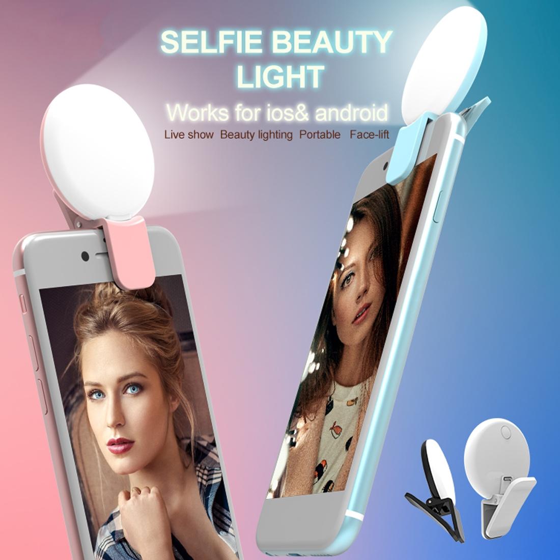 Portable Mini Beauty Light For Smartphones - 3 Brightness Levels 9 Led Warm / White - Iphone Galaxy Huawei Xiaomi Lg Htc - Black