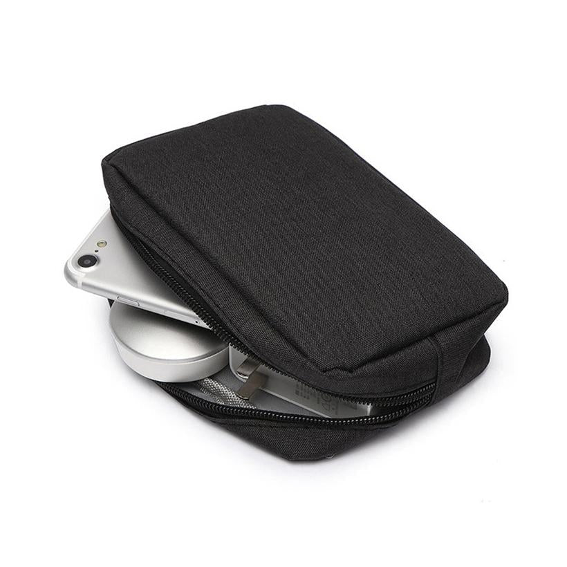 Versatile Headphone Charger & Data Cable Storage Bag - 17 x 11.5 x 5.5cm - Black