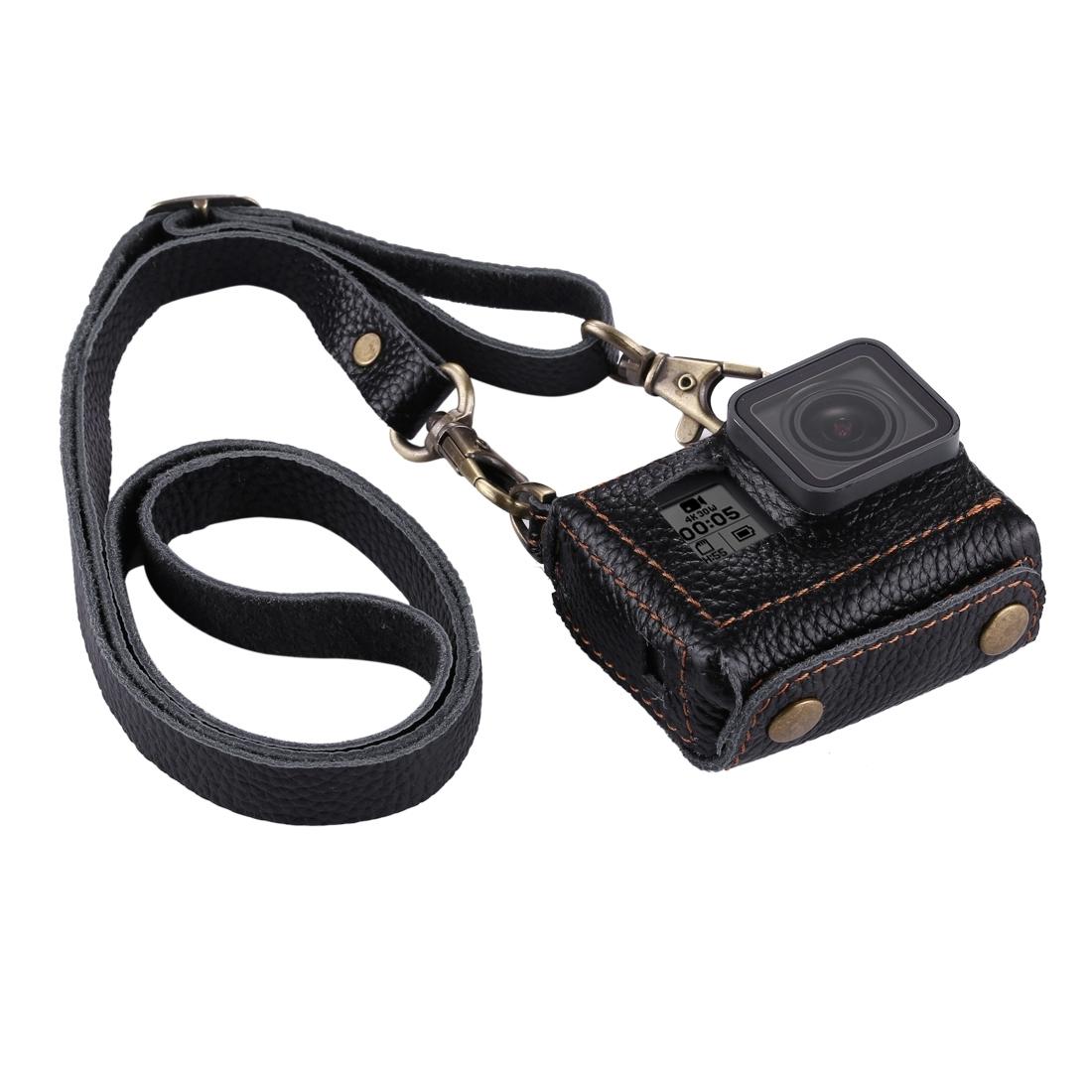 Genuine Leather Housing Case for Gopro Hero7 / 6 / 5 with Neck Strap and 52mm Uv Lens