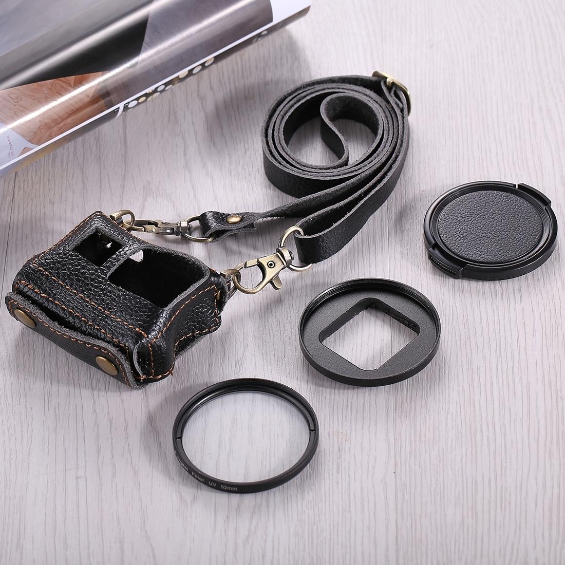 Genuine Leather Housing Case for Gopro Hero7 / 6 / 5 with Neck Strap and 52mm Uv Lens