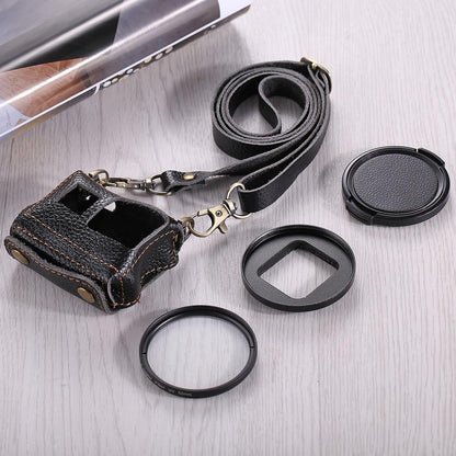 Genuine Leather Housing Case for Gopro Hero7 / 6 / 5 with Neck Strap and 52mm Uv Lens