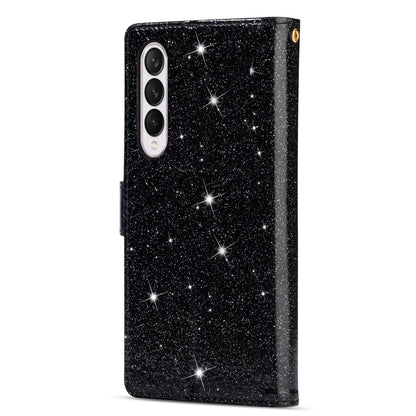 Sparkling Leather Zip Case for Samsung Galaxy z Fold 4 - Zipper Closure - Rose Red