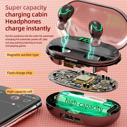 True Wireless Bluetooth 5.0 Earphones with Touch Display and Charging Box - Black
