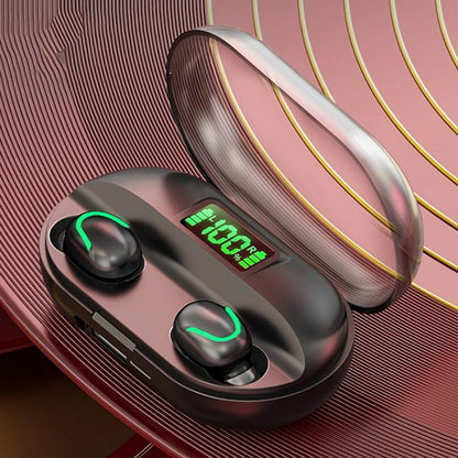 True Wireless Bluetooth 5.0 Earphones with Touch Display and Charging Box - Black