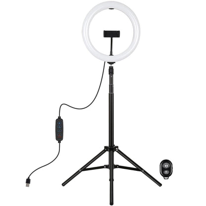 10.2 26Cm Ring Light Kit With Tripod Usb 3 Modes Dual Colour Phone Clamp Remote - Black