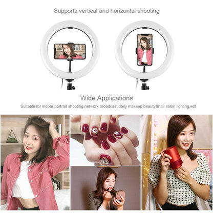 10.2 26Cm Ring Light Kit With Tripod Usb 3 Modes Dual Colour Phone Clamp Remote - Black